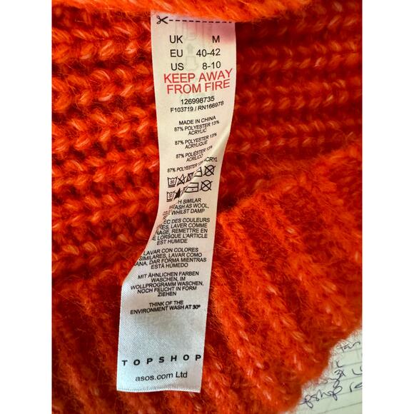 New ~ TOPSHOP NORDSTROM ~Knit Volume Sleeve Fluffy Sweater Size 8-10 - Picture 6 of 9